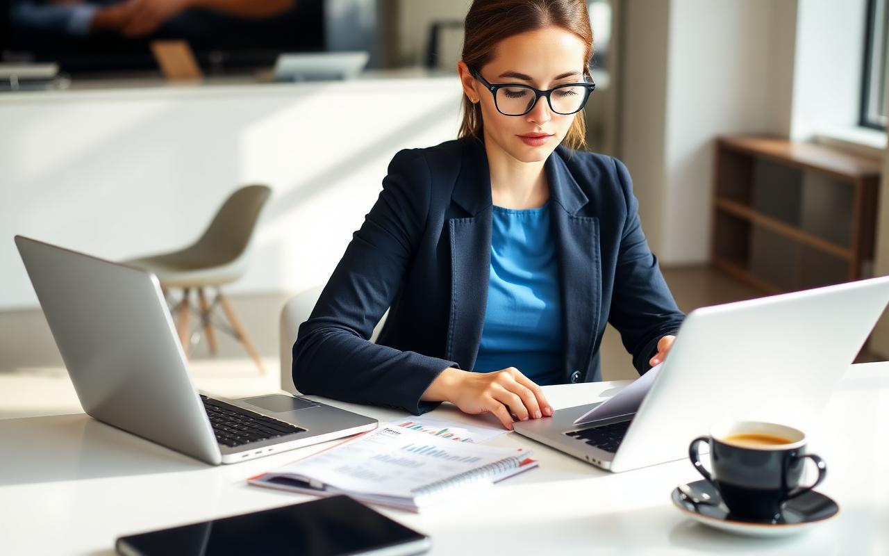 Professional analysing cash flow reports on a laptop