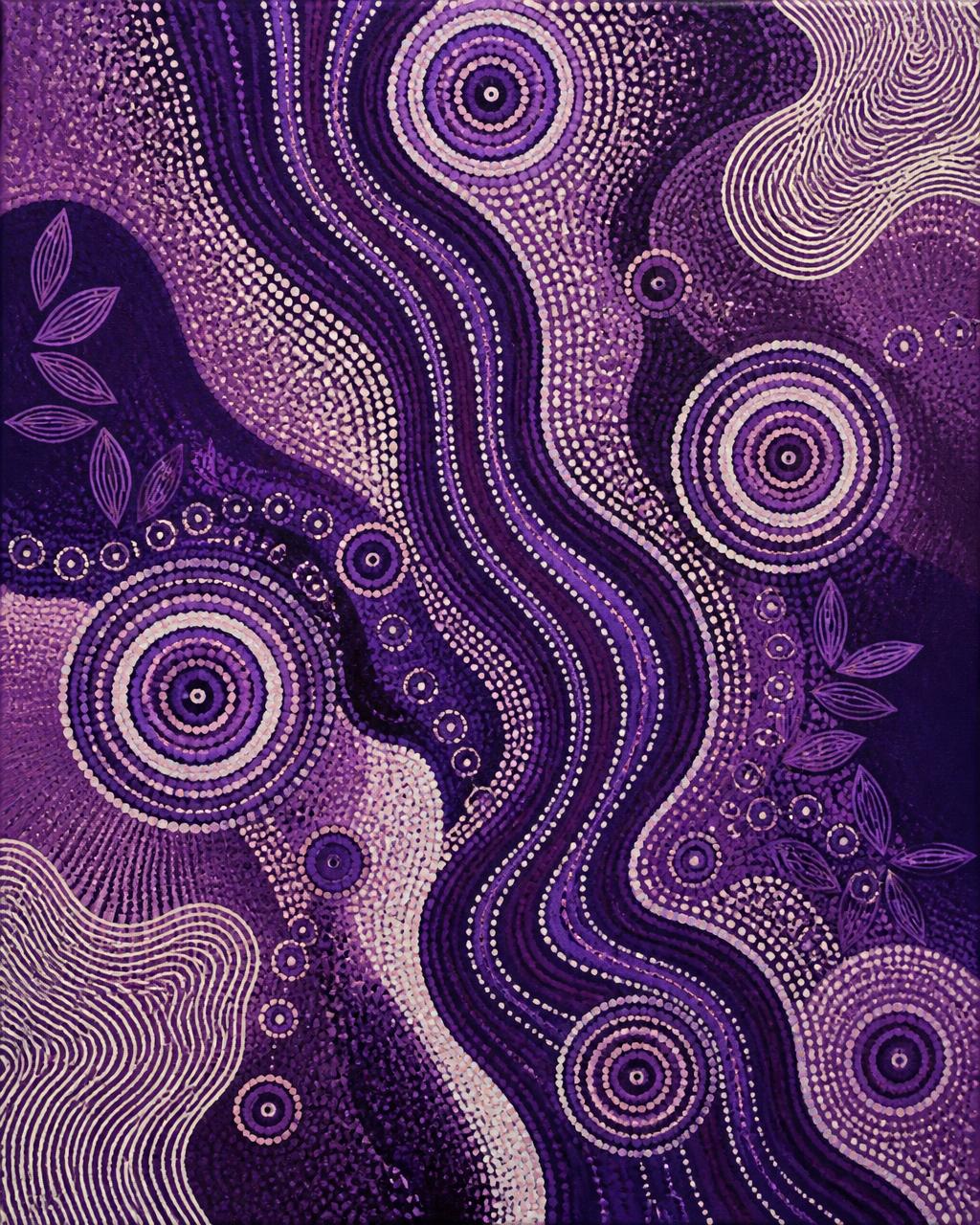 Contemporary Aboriginal-inspired dot artwork in the BF Bookkeeping purple palette